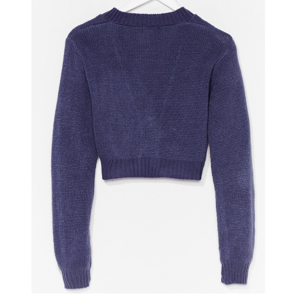 SOLD!! NWT Knitted V Neck Cropped Cardigan (Denim-Blue) - Picture 4 of 5